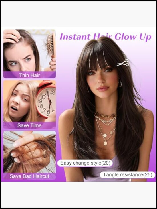 Long Layered Straight Wig with Bangs Natural Look Heat Resistant Full Coverage main image 6